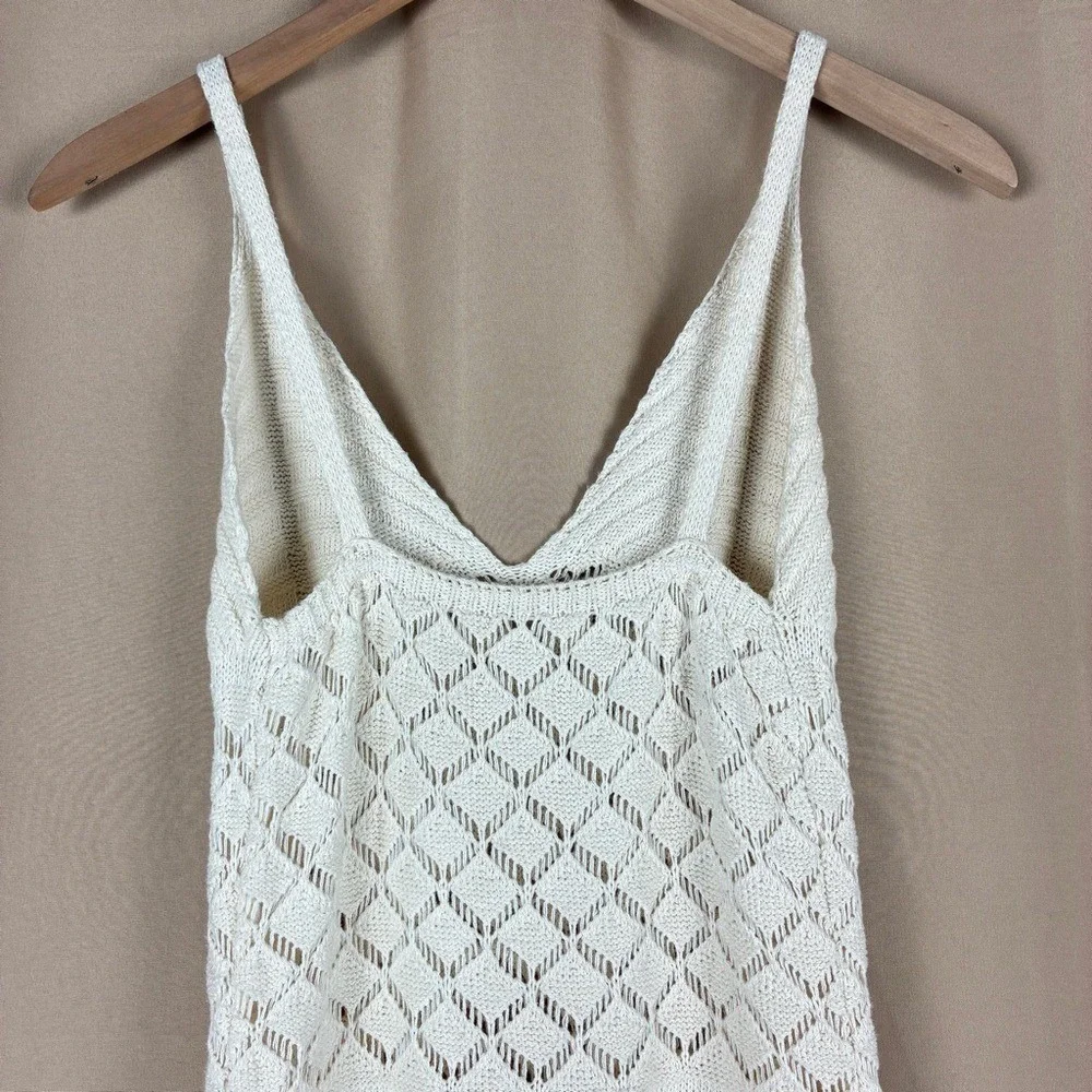 Cream Crochet Knit Halter Slip Sweater Dress‎ S Boho Cottagecore Coastal Beach